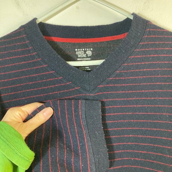 Mens Mountain Hard Wear Wool Blend V Neck Sweater Navy Red Stripe XL - Picture 3 of 8